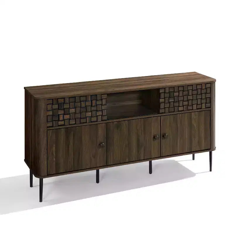 Credenza Scorrevole a 3 Ante in Rovere Scuro, Stile Moderno di Metà Secolo, Per Montaggio da 1 Persona