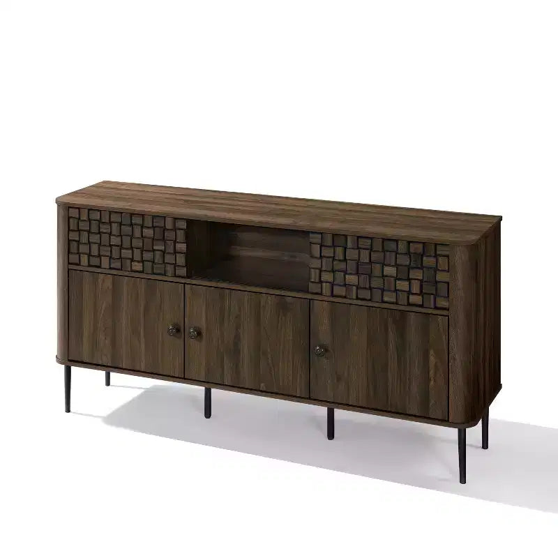 Credenza Scorrevole a 3 Ante in Rovere Scuro, Stile Moderno di Metà Secolo, Per Montaggio da 1 Persona