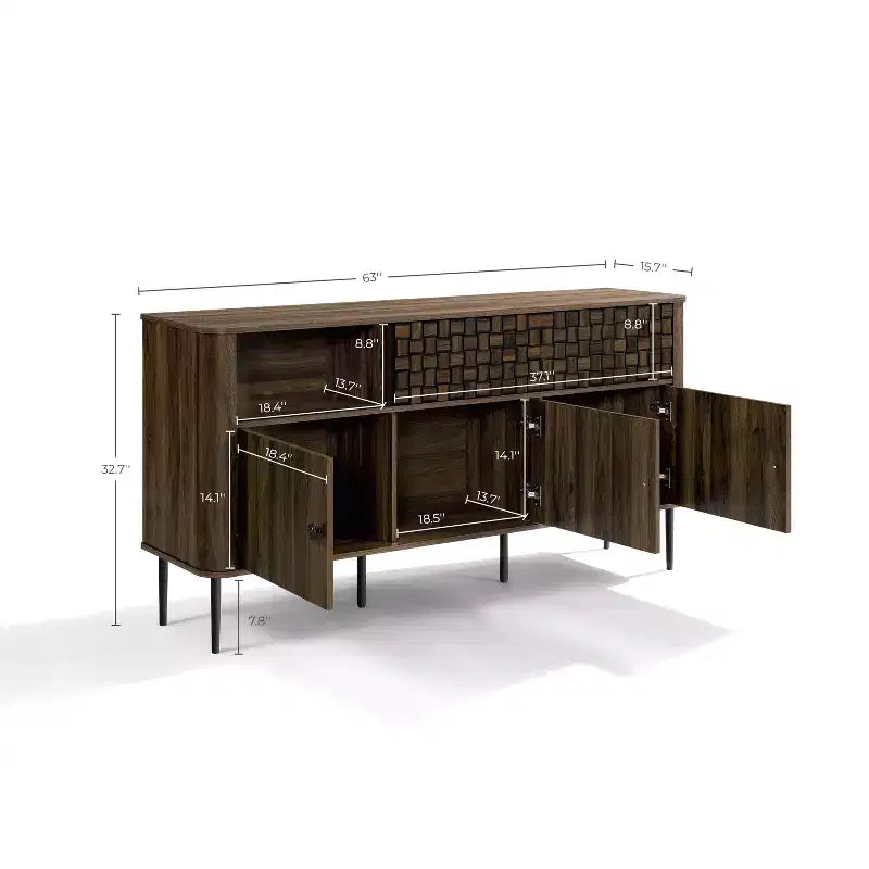 Credenza Scorrevole a 3 Ante in Rovere Scuro, Stile Moderno di Metà Secolo, Per Montaggio da 1 Persona