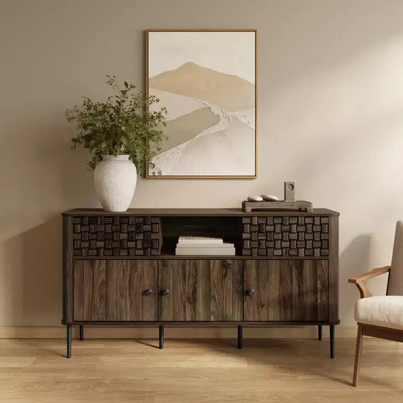 Credenza Scorrevole a 3 Ante in Rovere Scuro, Stile Moderno di Metà Secolo, Per Montaggio da 1 Persona