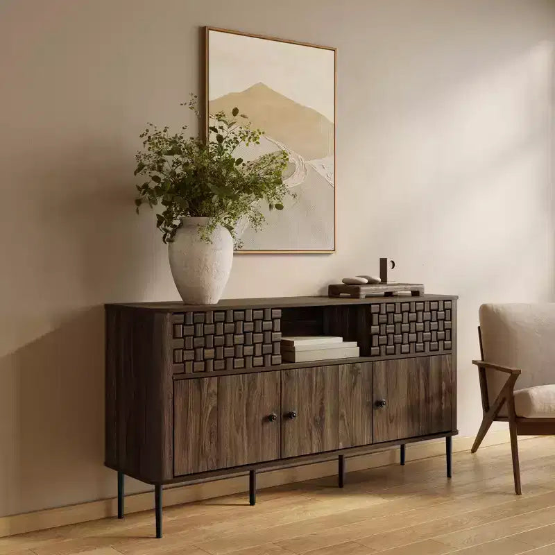 Credenza Scorrevole a 3 Ante in Rovere Scuro, Stile Moderno di Metà Secolo, Per Montaggio da 1 Persona