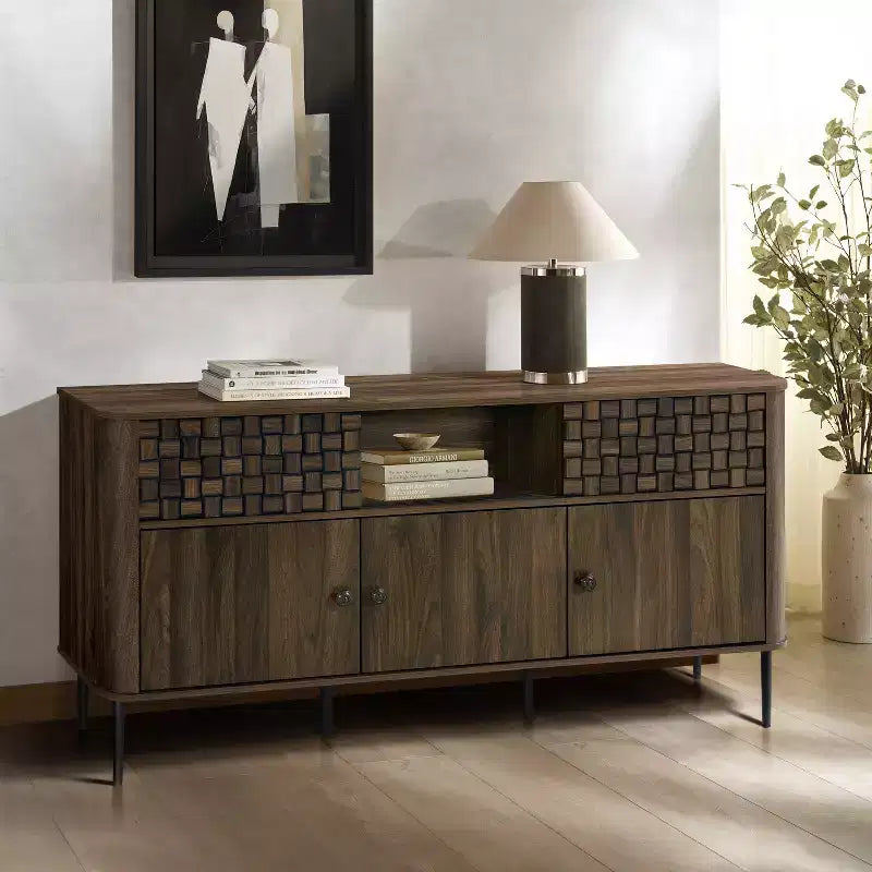 Credenza Scorrevole a 3 Ante in Rovere Scuro, Stile Moderno di Metà Secolo, Per Montaggio da 1 Persona