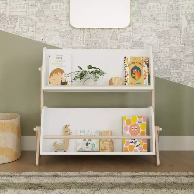 Miele / Noce Naturale / Bianco e Naturale Lavato Scaffale Contenitore per Bambini a 2 Ripiani