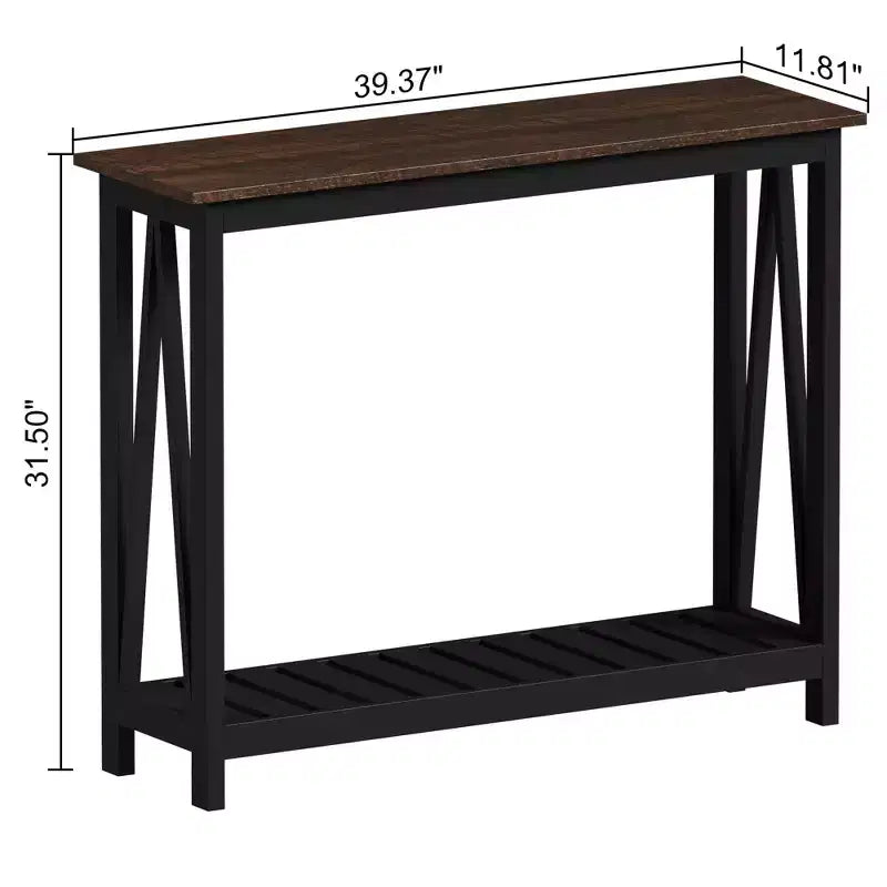 Tavolo Console Rustico Nero e Marrone con Ripiano Aperto