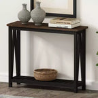 Tavolo Console Rustico Nero e Marrone con Ripiano Aperto