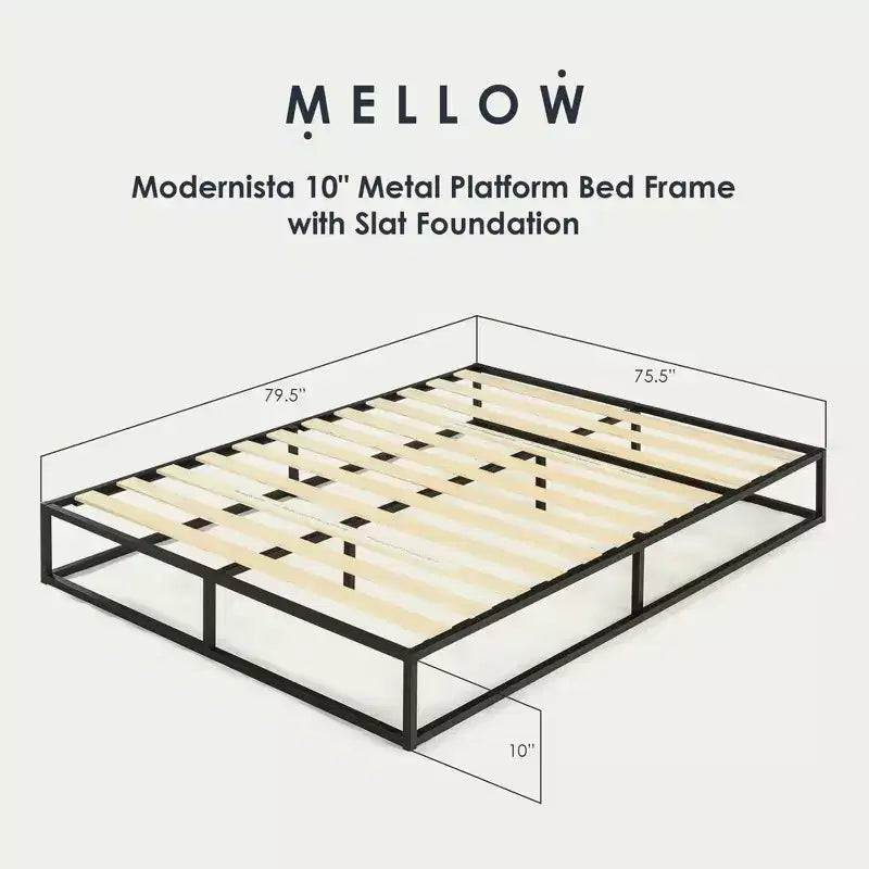 Struttura letto a piattaforma in metallo nero con doghe in legno, King (2 persone)