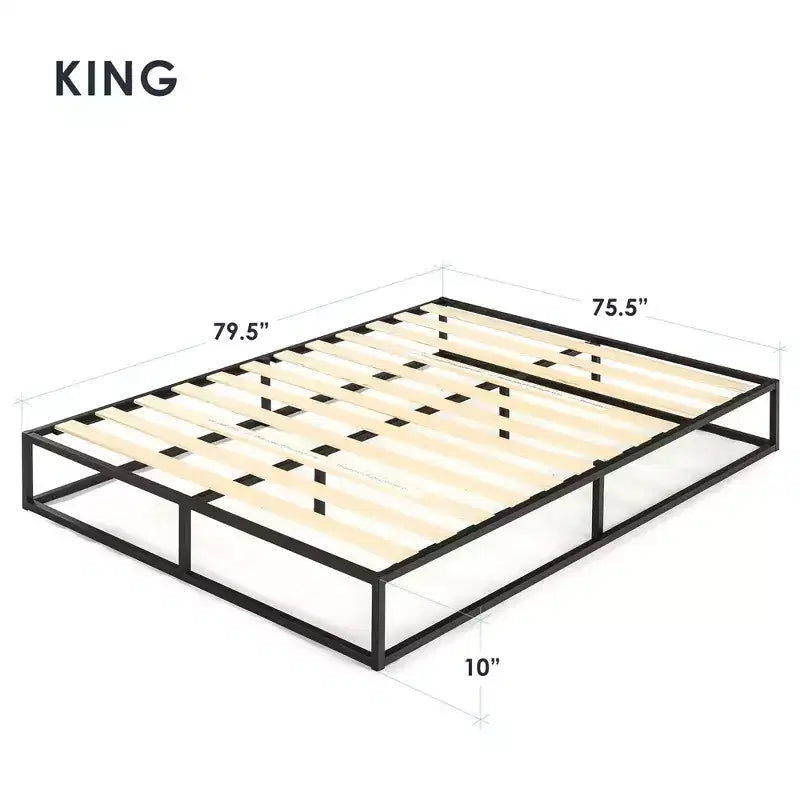 Struttura letto a piattaforma in metallo nero con doghe in legno, King (2 persone)