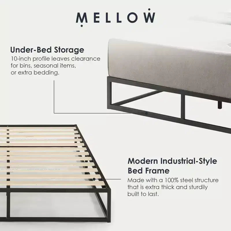 Struttura letto a piattaforma in metallo nero con doghe in legno, King (2 persone)