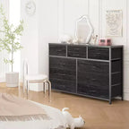 Cassettiera in Tessuto a 10 Cassetti con Piano in Legno e Struttura in Acciaio – Nero/Marrone/Rosa/Bianco, 1 Persona