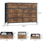 Cassettiera in Tessuto a 10 Cassetti con Piano in Legno e Struttura in Acciaio – Nero/Marrone/Rosa/Bianco, 1 Persona