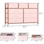 Cassettiera in Tessuto a 10 Cassetti con Piano in Legno e Struttura in Acciaio – Nero/Marrone/Rosa/Bianco, 1 Persona