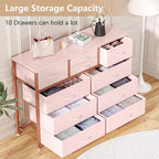 Cassettiera in Tessuto a 10 Cassetti con Piano in Legno e Struttura in Acciaio – Nero/Marrone/Rosa/Bianco, 1 Persona