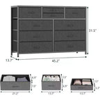 Cassettiera in Tessuto a 10 Cassetti con Piano in Legno e Struttura in Acciaio – Nero/Marrone/Rosa/Bianco, 1 Persona