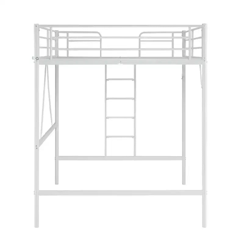Letto a soppalco matrimoniale in metallo bianco con scale e scaletta piatta, singolo