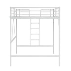 Letto a soppalco matrimoniale in metallo bianco con scale e scaletta piatta, singolo