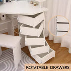 Mobile trucco angolare bianco/nero con luci LED e sgabello, presa elettrica, 5 cassetti, singolo