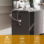 Mobile trucco angolare bianco/nero con luci LED e sgabello, presa elettrica, 5 cassetti, singolo
