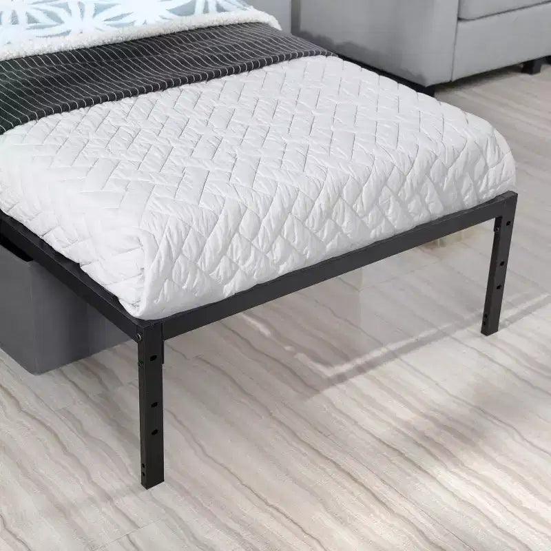 Struttura letto a piattaforma matrimoniale in metallo nero con contenitore sotto il letto, nessuna rete a molle necessaria