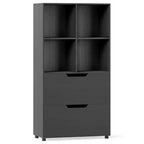 Libreria a 5 ripiani Nera/Grigia/Naturale con 4 cubi aperti e 2 cassetti, montaggio da 1 persona