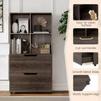 Libreria a 5 ripiani Nera/Grigia/Naturale con 4 cubi aperti e 2 cassetti, montaggio da 1 persona