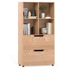 Libreria a 5 ripiani Nera/Grigia/Naturale con 4 cubi aperti e 2 cassetti, montaggio da 1 persona