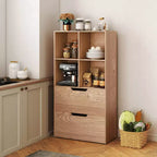 Libreria a 5 ripiani Nera/Grigia/Naturale con 4 cubi aperti e 2 cassetti, montaggio da 1 persona