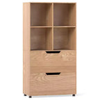 Libreria a 5 ripiani Nera/Grigia/Naturale con 4 cubi aperti e 2 cassetti, montaggio da 1 persona