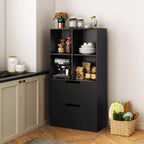 Libreria a 5 ripiani Nera/Grigia/Naturale con 4 cubi aperti e 2 cassetti, montaggio da 1 persona
