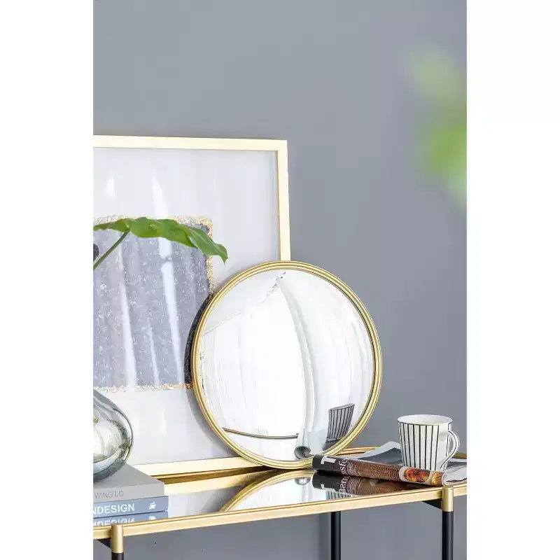 Specchio da parete convesso rotondo dorato, singolo, diametro 38 cm, cornice in metallo