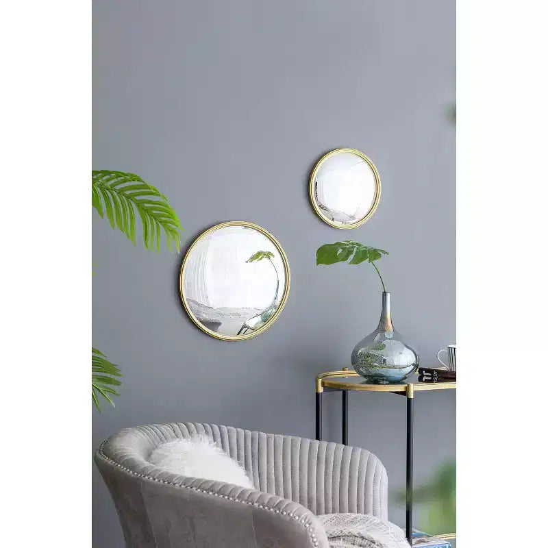 Specchio da parete convesso rotondo dorato, singolo, diametro 38 cm, cornice in metallo