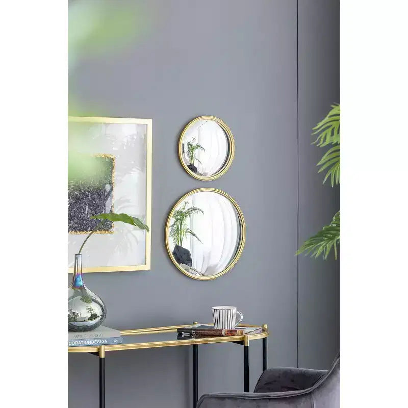 Specchio da parete convesso rotondo dorato, singolo, diametro 38 cm, cornice in metallo