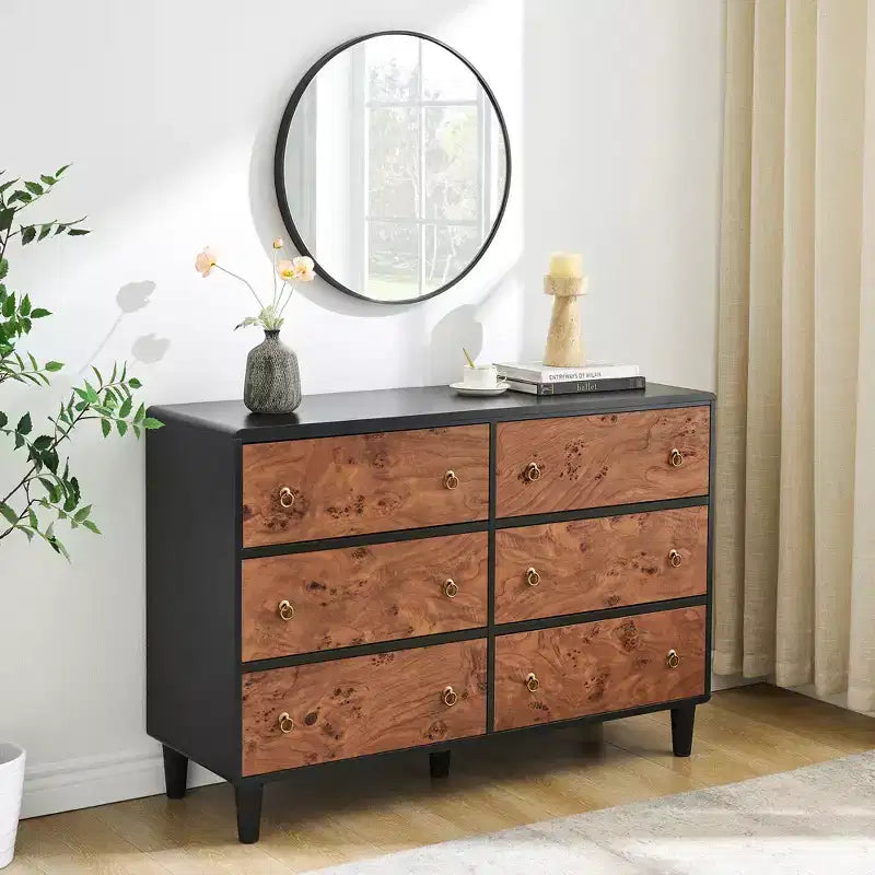 Comò moderno in rovere naturale, cassettiera in legno a 6/7 cassetti