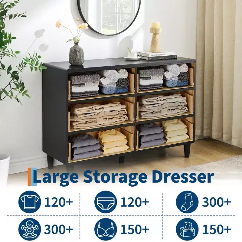 Comò moderno in rovere naturale, cassettiera in legno a 6/7 cassetti