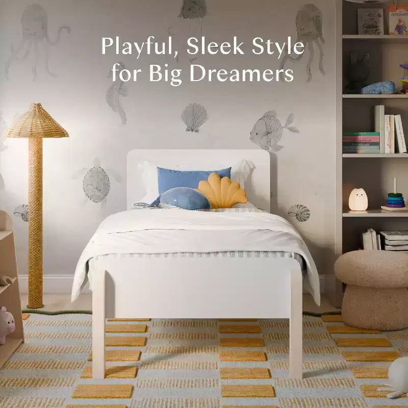 Letto singolo bianco e legno naturale con lavaggio – Struttura in pino, per 1 bambino