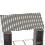 Letto a Pavimento con Recinzione a Forma di Casa in Legno, Dimensioni Matrimoniale, Colore Grigio/Naturale, con Ripiani Contenitore, per 1 Bambino