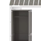 Letto a Pavimento con Recinzione a Forma di Casa in Legno, Dimensioni Matrimoniale, Colore Grigio/Naturale, con Ripiani Contenitore, per 1 Bambino