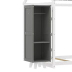 Letto a Pavimento con Recinzione a Forma di Casa in Legno, Dimensioni Matrimoniale, Colore Grigio/Naturale, con Ripiani Contenitore, per 1 Bambino