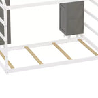 Letto a Pavimento con Recinzione a Forma di Casa in Legno, Dimensioni Matrimoniale, Colore Grigio/Naturale, con Ripiani Contenitore, per 1 Bambino
