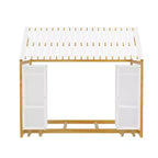 Letto a Pavimento con Recinzione a Forma di Casa in Legno, Dimensioni Matrimoniale, Colore Grigio/Naturale, con Ripiani Contenitore, per 1 Bambino
