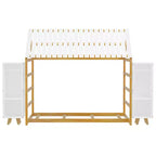 Letto a Pavimento con Recinzione a Forma di Casa in Legno, Dimensioni Matrimoniale, Colore Grigio/Naturale, con Ripiani Contenitore, per 1 Bambino