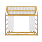 Letto a Pavimento con Recinzione a Forma di Casa in Legno, Dimensioni Matrimoniale, Colore Grigio/Naturale, con Ripiani Contenitore, per 1 Bambino
