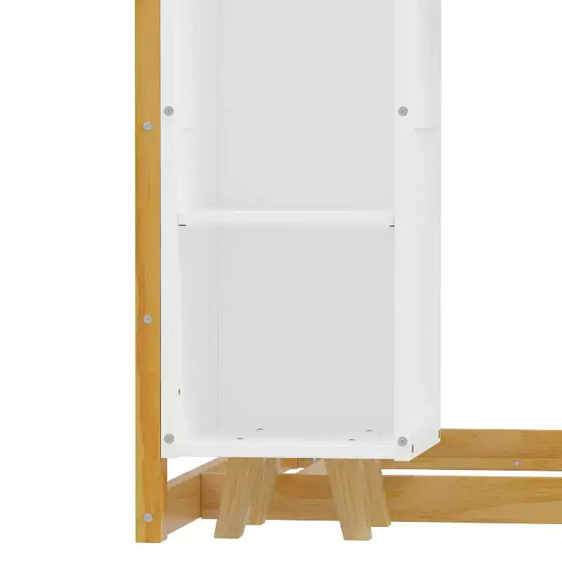 Letto a Pavimento con Recinzione a Forma di Casa in Legno, Dimensioni Matrimoniale, Colore Grigio/Naturale, con Ripiani Contenitore, per 1 Bambino