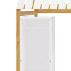 Letto a Pavimento con Recinzione a Forma di Casa in Legno, Dimensioni Matrimoniale, Colore Grigio/Naturale, con Ripiani Contenitore, per 1 Bambino