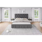 Base letto imbottita con cassetti e testiera trapuntata, Beige/Grigio, Matrimoniale/King