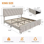 Base letto imbottita con cassetti e testiera trapuntata, Beige/Grigio, Matrimoniale/King
