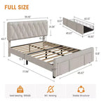 Base letto imbottita con cassetti e testiera trapuntata, Beige/Grigio, Matrimoniale/King
