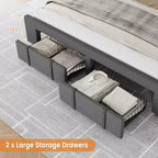 Base letto imbottita con cassetti e testiera trapuntata, Beige/Grigio, Matrimoniale/King