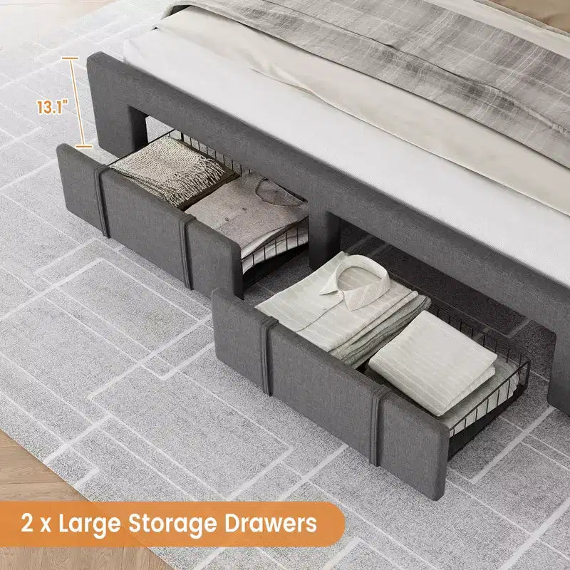 Base letto imbottita con cassetti e testiera trapuntata, Beige/Grigio, Matrimoniale/King