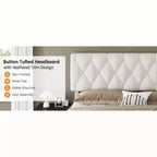 Base letto imbottita con cassetti e testiera trapuntata, Beige/Grigio, Matrimoniale/King