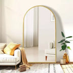 Specchio da Terra Ad Arco Dorato a Tutta Altezza, Cornice in Alluminio, Utilizzo per Più Persone, 170 cm × 99 cm